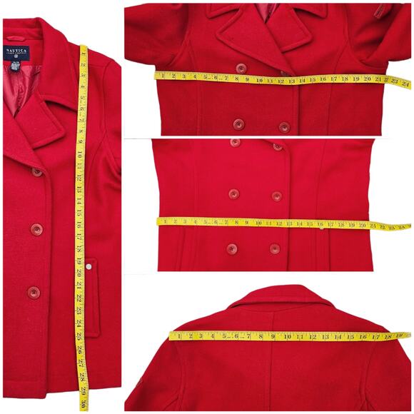 Classic Red Wool PeaCoat Nautica Size XL Double Breasted Collared Solid Color - Picture 10 of 12